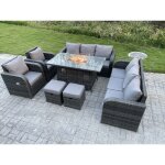Mobilier de jardin en rotin ext�rieur canap� � dossier haut set foyer table � manger chauffage au gaz ...