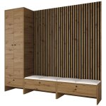 Mobilier1 - meuble d'entre hartford 484, chne artisan + soft 017, 206x230x44cm, stratifi, faux cuir, ...