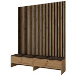 Mobilier1 - meuble d'entre hartford 485, chne artisan + manila 04, 206x170x44cm, stratifi, tapisserie, ...