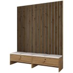 Mobilier1 - meuble d'entre hartford 485, chne artisan + soft 017, 206x170x44cm, faux cuir, tapisserie, ...