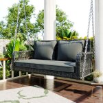 Fauteuil suspendu en r�sine tress�e - balancelle de jardin - 2 places - avec coussins - gris