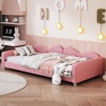 Modernluxe - lit enfant en peluche - lit canap� - sommier � lattes - 90x200cm - rose