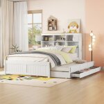 Modernluxe - lit gigogne en bois 140x200cm - avec 3 tiroirs et tête de rangement - blanc Modernluxe - lit gigogne en bois 140x200cm - avec 3 tiroirs et tête de rangement - blanc