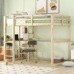 Modernluxe - lit mezzanine 140 x 200 cm avec bureau et étagères, cadre en bois de pin, naturel Modernluxe - lit mezzanine 140 x 200 cm avec bureau et étagères, cadre en bois de pin, naturel