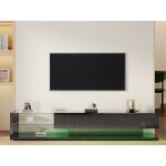 Modernluxe - meuble tv 170cm avec led et cloison vitr�e - 2 tiroirs - noir