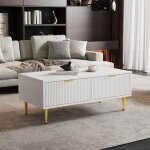 Modernluxe - table basse - 2 tiroirs - design rayures verticales - blanc Modernluxe - table basse - 2 tiroirs - design rayures verticales - blanc
