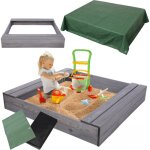 Modo24 bac � sable en bois de jardin 120x117 cm, avec bancs, agrofibre incluse, avec b�che 2x2 m, gris ...