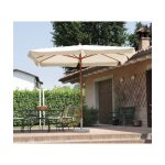 Parapluie rectangulaire 3x4 m en polyester �cru avec volant coupe - vent et structure en bois de teck ...
