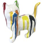 Le monde des animaux - statue en c�ramique chat blanc et multicolore 18. 5 cm