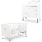 Monmobilierdesign - blanka chambre bb lit convertible et commode avec plan  langer 140x70 blanc