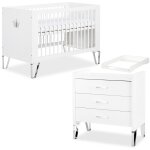 Monmobilierdesign - blanka chambre bb lit volutif et commode avec plan  langer 120x60 blanc