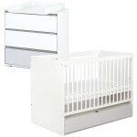 Monmobilierdesign - dalia ensemble commode  langer + lit bb volutif blanc 120x60 + tiroir