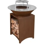 Monmobilierdesign - fiesta brasero haut acier corten avec plaque et grille amovible inox barbecue plancha ...