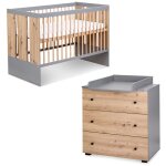 Monmobilierdesign - pauline ensemble commode  langer + lit bb 120x60 cm bois / gris