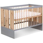 Pauline lit b�b� enfant �volutif � barreaux avec sommier r�glable bois / gris 120x60 cm