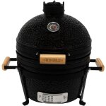 Barbecue charbon de bois mini kamado, bbq cramique noir 40, 6cm avec poigne en bois, thermomtre intgr, ...