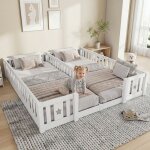 Montessori lit de sol pour enfant 90x200 cm, lit double avec barri�re de s�curit� et sommier � lattes, ...