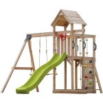 Axi moos aire de jeux en bois avec 2 balan�oires, echelle en corde, toboggan vert citron / aire de jeux ...