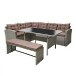 Concept - usine ? salon de jardin d'angle 8 places en r�sine tress�e gris et caf� ? table rectangulaire ...