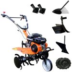 Motobineuse roues + arracheuse de pommes de terre + charrue + versoirs Motobineuse roues + arracheuse de pommes de terre + charrue + versoirs