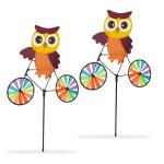 Moulin  vent en lot de 2, hibou sur un vlo, hlp env. 84, 5 x 51, 5 x 3 cm, pour balcon & terrasse, ...