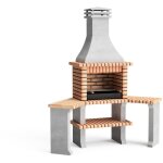 Movelar - barbecue prfabriqu  bois et charbon en bton rfractaire modle roma 2 tables latrales ...