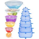 Lot de 12] couvercles extensibles en silicone 6 ronds transparents 6 rectangles bleus, couvercles magiques ...