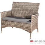 Mucola - banc de jardin, gris poly - rotin avec rembourrage de l'assise, banc en rotin, housse de si�ge ...