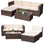 Mucola - group de 5 meuble, canap� salon de jardin avec canap� rotin table + coussin marron