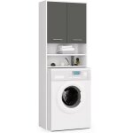 Meuble pour machine  laver fin blanche 64 cm 2 portes faade gris graphite niche 4 tagres 64x30x180 ...
