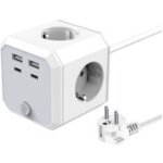 Multiprise cube avec 4prises et 3 ports usb, tour multiprises 1. 8m convient  la maison et au bureau, ...