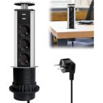 Multiprise r�tractable 3 prises schuko ? 2 ports usb 5v ? longueur 34 cm ? installation facile sans outils ...