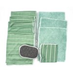 Kit de 5 chiffons, 3 lavettes double face, 1 ponge et 1 essuie lunettes microfibres en bambou