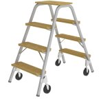 Munk, escabeau en tube d'acier avec marches en bois, avec 4