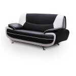 Mobilier deco - muza - canap design 2 places en simili cuir noir et blanc