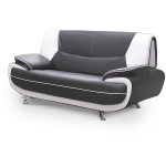 Mobilier deco - muza - canap design 2 places en simili cuir gris et blanc