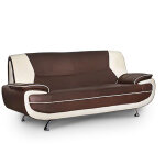 Muza - canap design 3 places en simili cuir marron et blanc