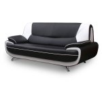 Muza - canap design 3 places en simili cuir noir et blanc