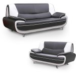 Mobilier deco - muza - ensemble canap design en simili cuir gris et blanc