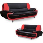 Mobilier deco - muza - ensemble canap design en simili cuir noir et rouge