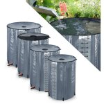 Baril de pluie 750 litres pliable avec housse de protection en pvc, tiges de support, valve de vidange, ...