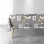 Douceur d'int�rieur - nappe antitache rectangulaire - 150 x 300 cm - sapins, rennes, coeurs - gris