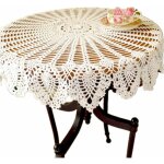Nappe en dentelle ronde vintage faite  la main en coton 90 cm, coton, blanc, 90cm round