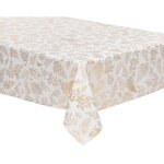 Nappe de f�tes anti - taches blanche imprim� feuillage dor� 140 x 240 cm - feeric christmas