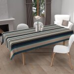 Soleil d ocre - nappe imprim�e anti - t�ches rectangle 140x240 cm bayaderes bleu, par soleil d'ocre