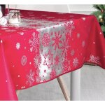 Nappe de no�l argent� rectangle ou ronde - neige de no�l - rouge - 240x150cm