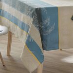 Homemaison - nappe ovale tropicale � jacquard enduit bleu azur ovale 170x240 cm