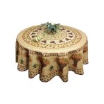 Nappe provençale ronde anti - tâches bouquet de blé 100% polyester - beige Nappe provençale ronde anti - tâches bouquet de blé 100% polyester - beige