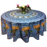 Nappe proven�ale ronde anti - t�ches bouquet de bl� 100% polyester - bleu