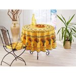 Nappe proven�ale ronde anti - t�ches bouquet de bl� 100% polyester - jaune